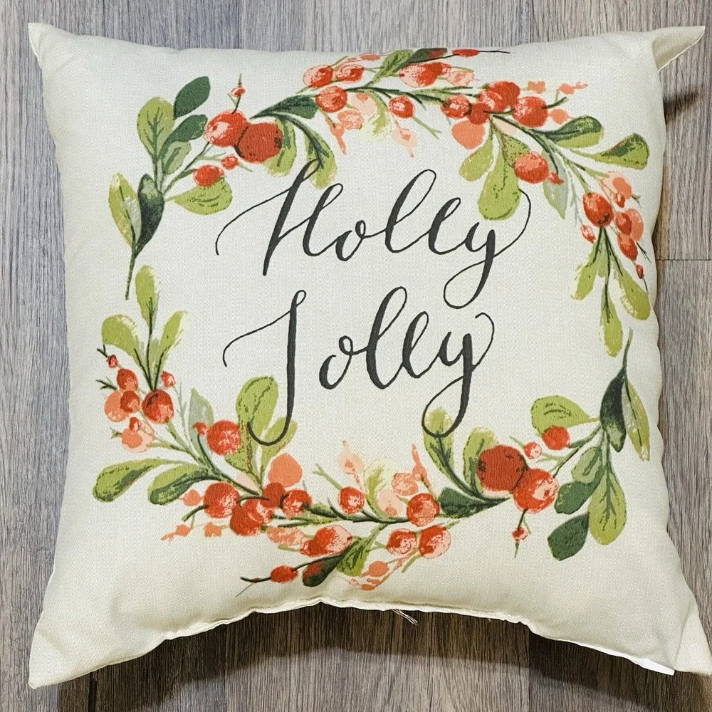 Vintage Throw Pillow Holly Jolly 13